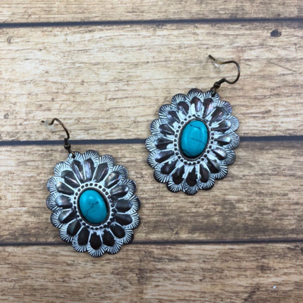 New Western Flower Aged Bronze Tone Metal Earrings
